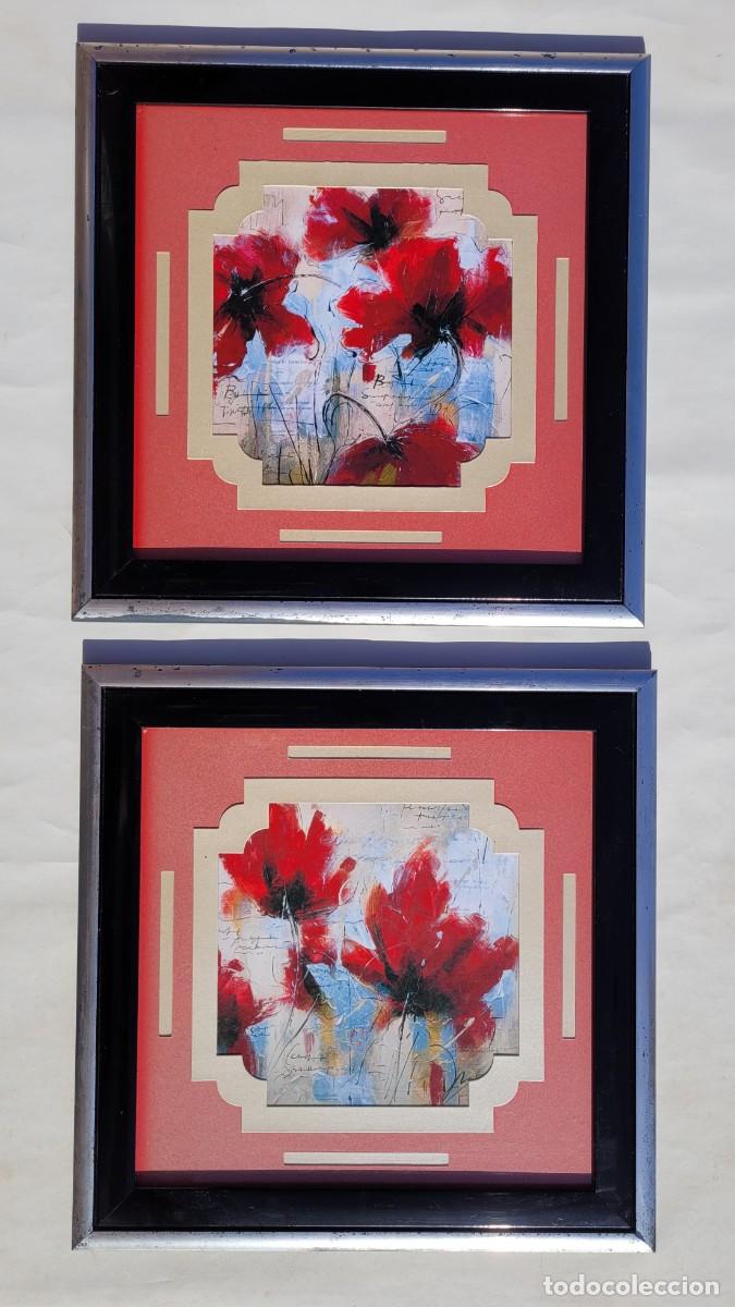 Vintage: Dos cuadros decorativos, de Vidal, motivos florales