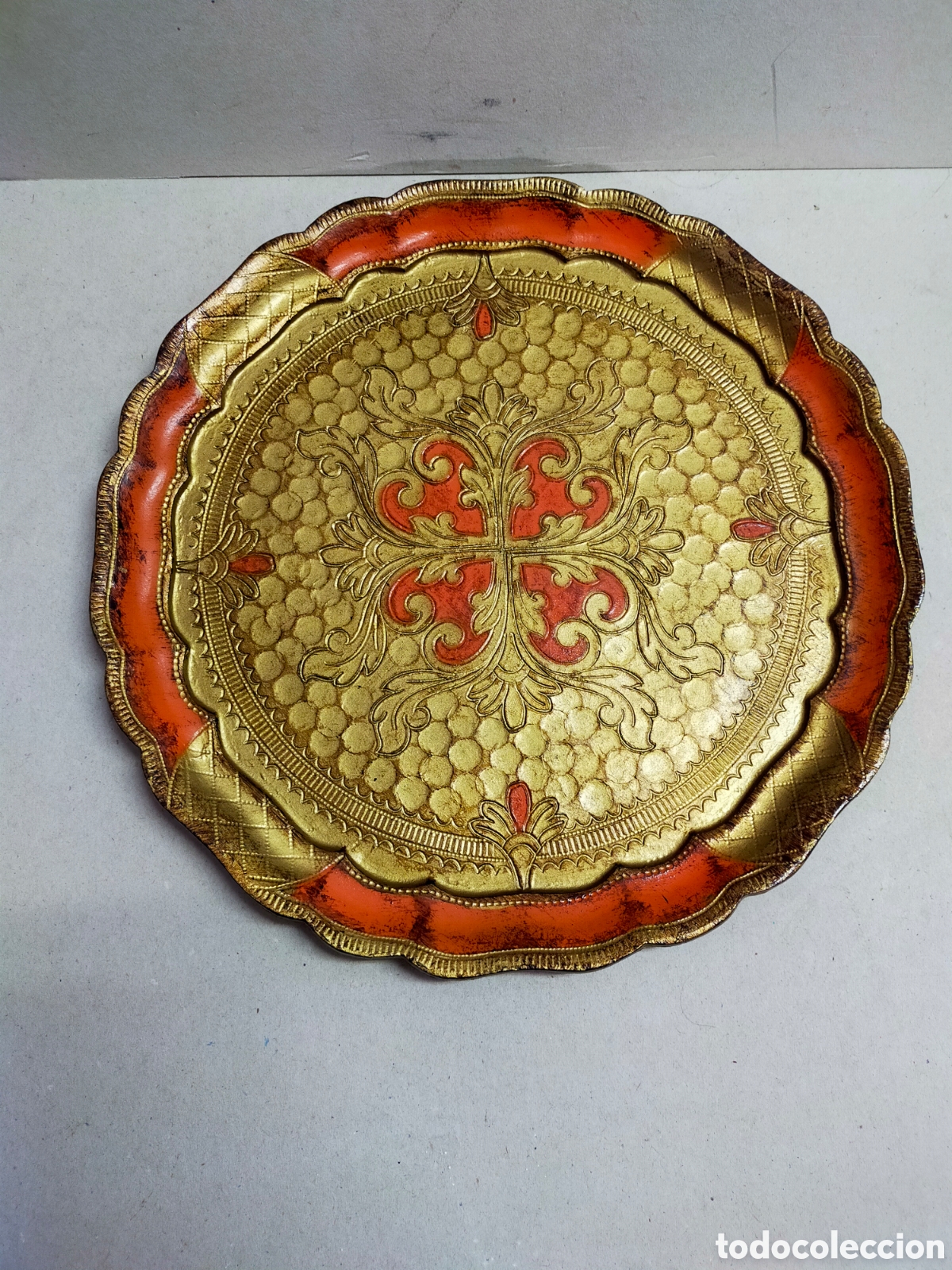 Vintage: PLATO FLORENTINO ITALIANO. MADE IN ITALY. DORADO Y NARANJA.