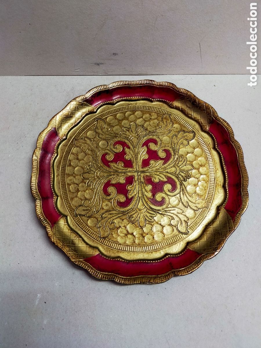Vintage: PLATO FLORENTINO ITALIANO. MADE IN ITALY. ROJO Y DORADO.