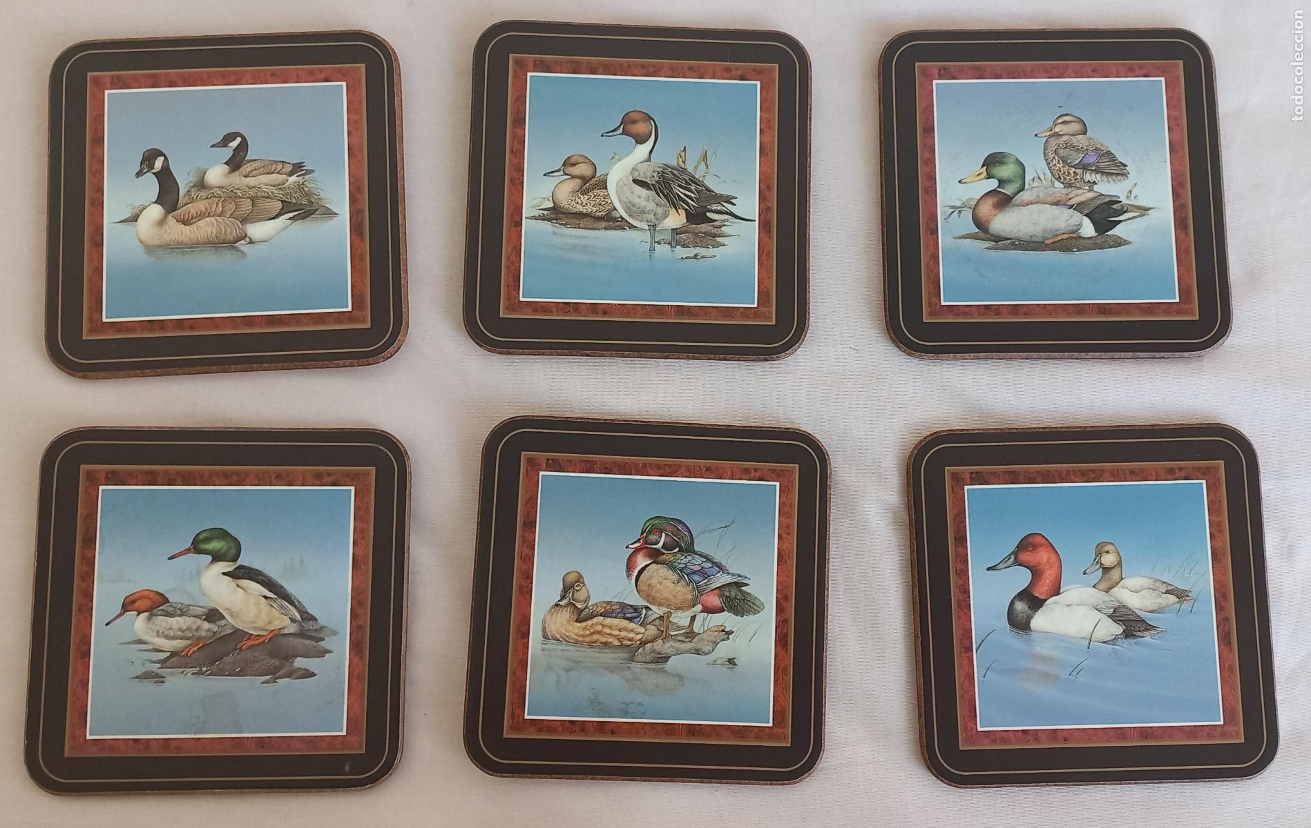 Vintage: JUEGO DE SEIS POSAVASOS CON ESCENAS DE PATOS. PINPERNEL, MADE IN ENGLAND. EN MADERA Y CORCHO