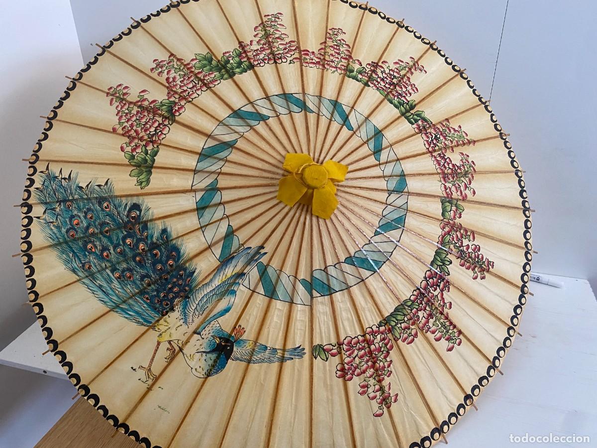 Vintage: SOMBRILLA O PARAGUAS CHINO PAPEL Y MADERA EXCLUSIVO PINTADO A MANO