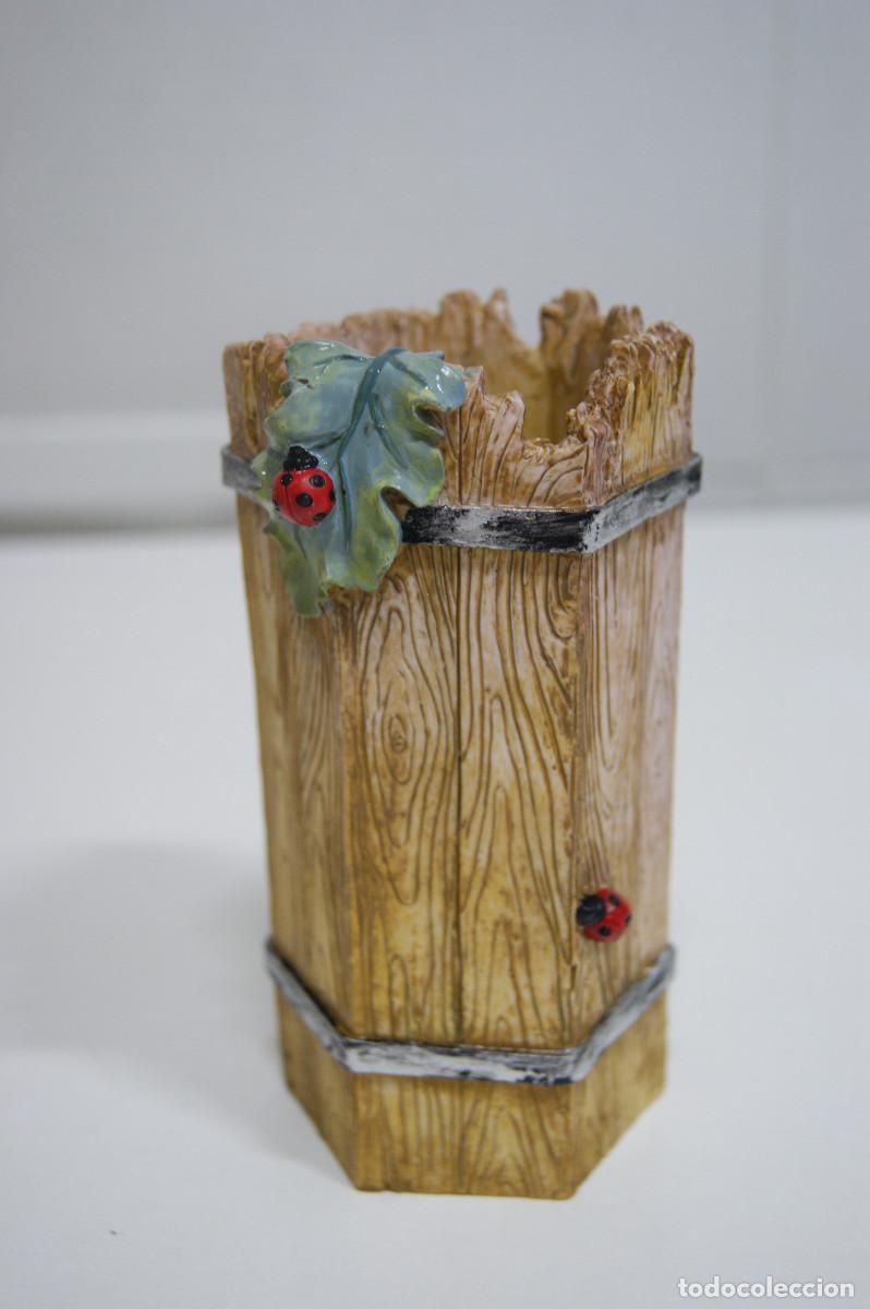 Vintage: Vaso portal&aacute;pices en marr&oacute;n y verde con forma exagonal - Foto 3