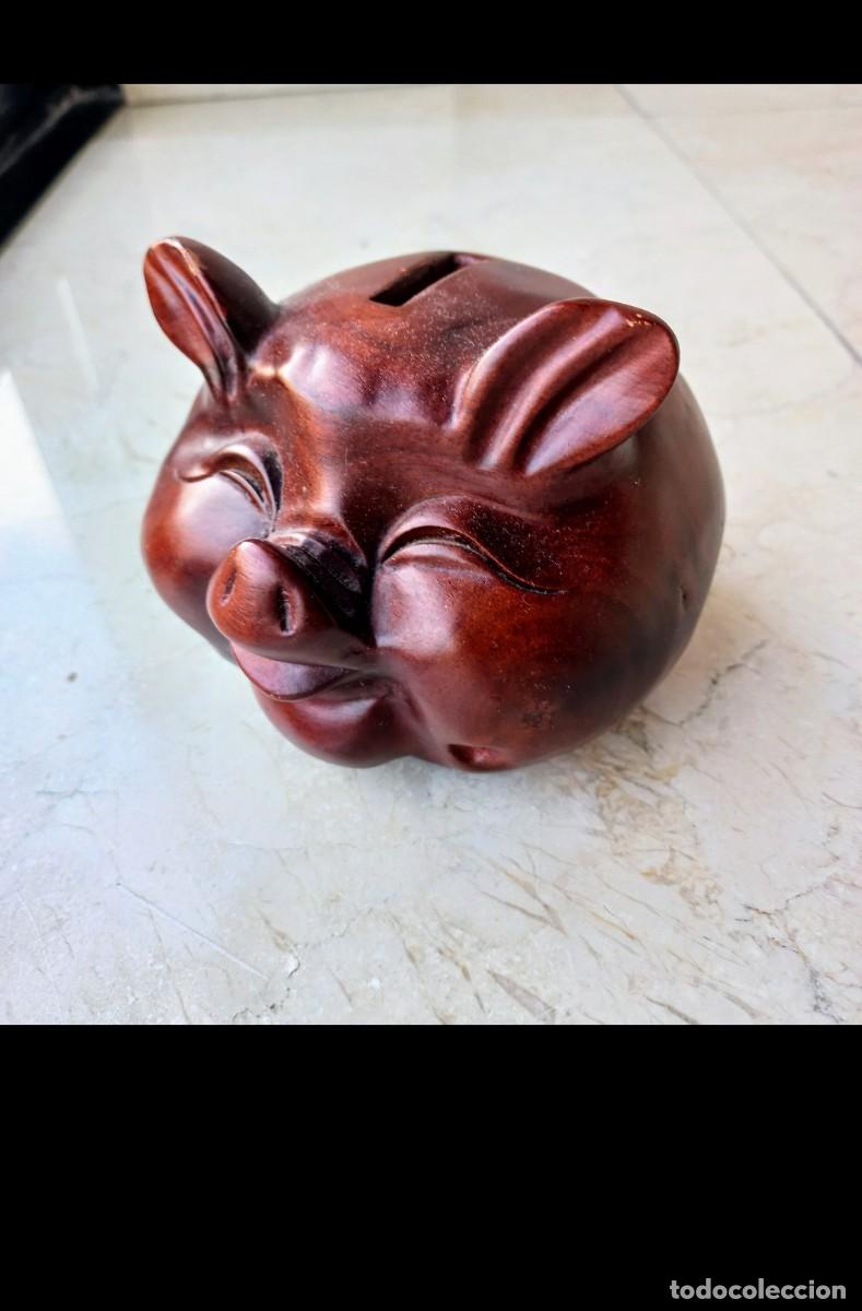 Vintage: Hucha madera cerezo cerdito - Foto 1