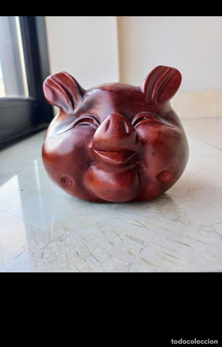 Vintage: Hucha madera cerezo cerdito - Foto 2