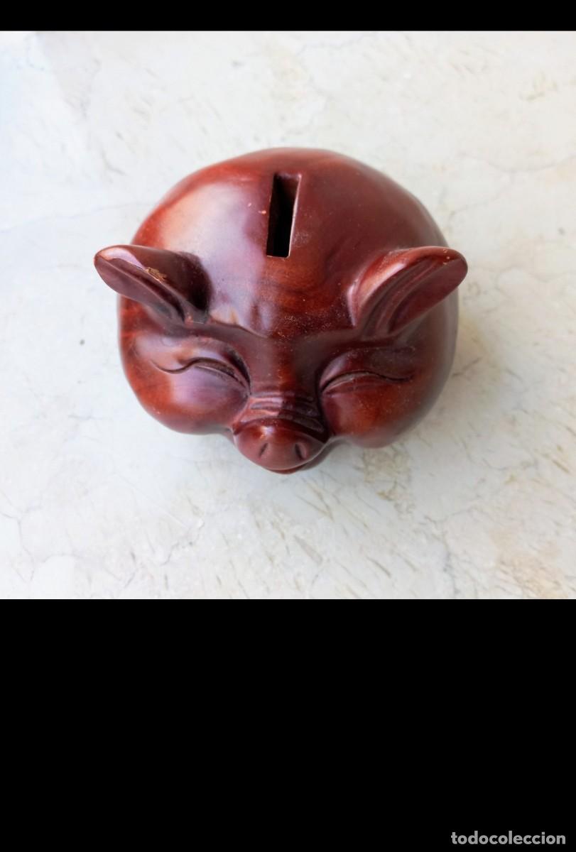 Vintage: Hucha madera cerezo cerdito - Foto 3