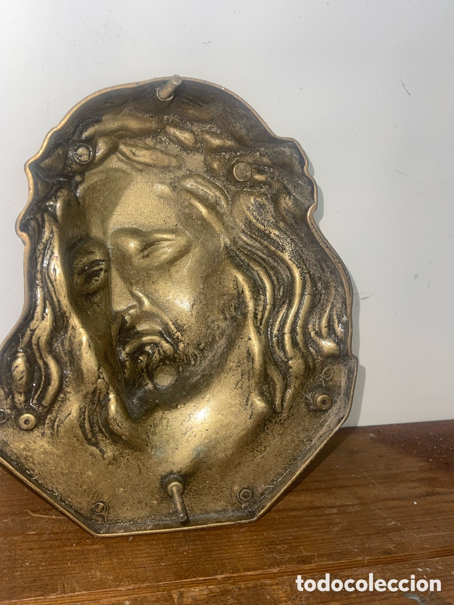 Vintage: Placa de lat&oacute;n de la cara de Jes&uacute;s - Foto 2