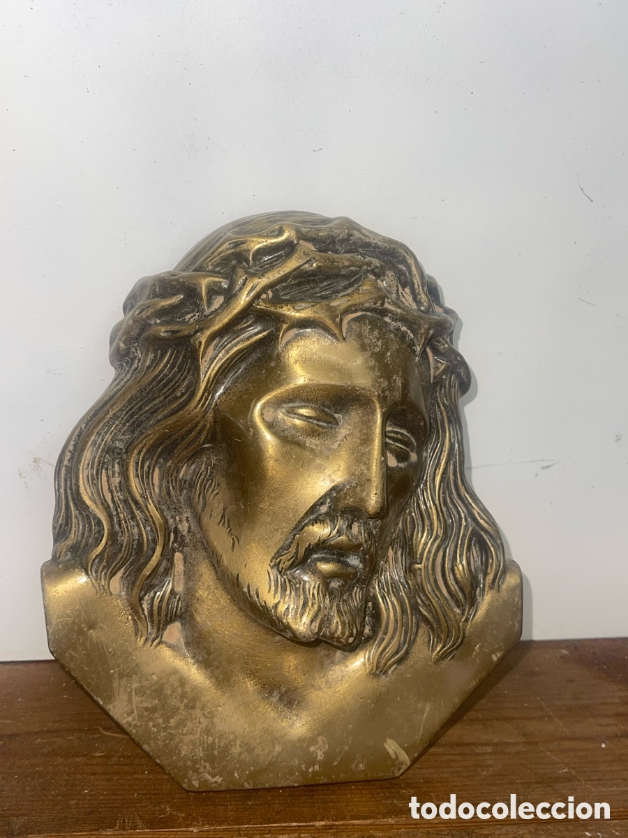 Vintage: Placa de lat&oacute;n de la cara de Jes&uacute;s - Foto 1