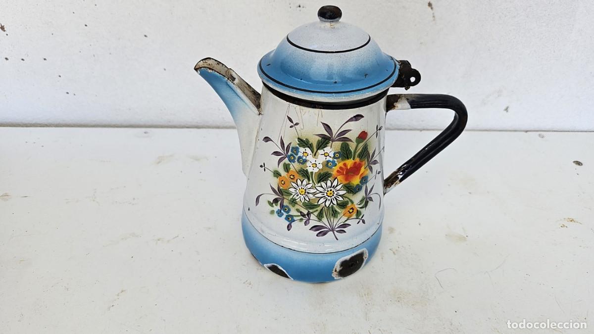 Vintage: tetera de hierro blanca con dibujos - Foto 1