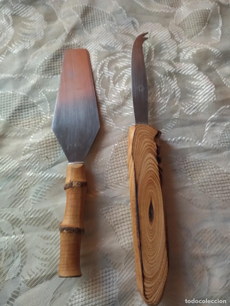 Vintage: Lote de pala y cuchillo para queso, mango de madera. y bamb&uacute;. - Foto 1