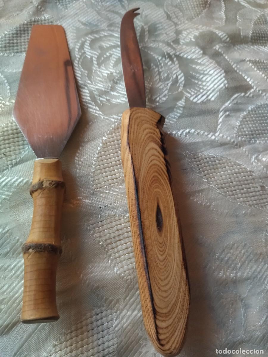 Vintage: Lote de pala y cuchillo para queso, mango de madera. y bamb&uacute;. - Foto 4