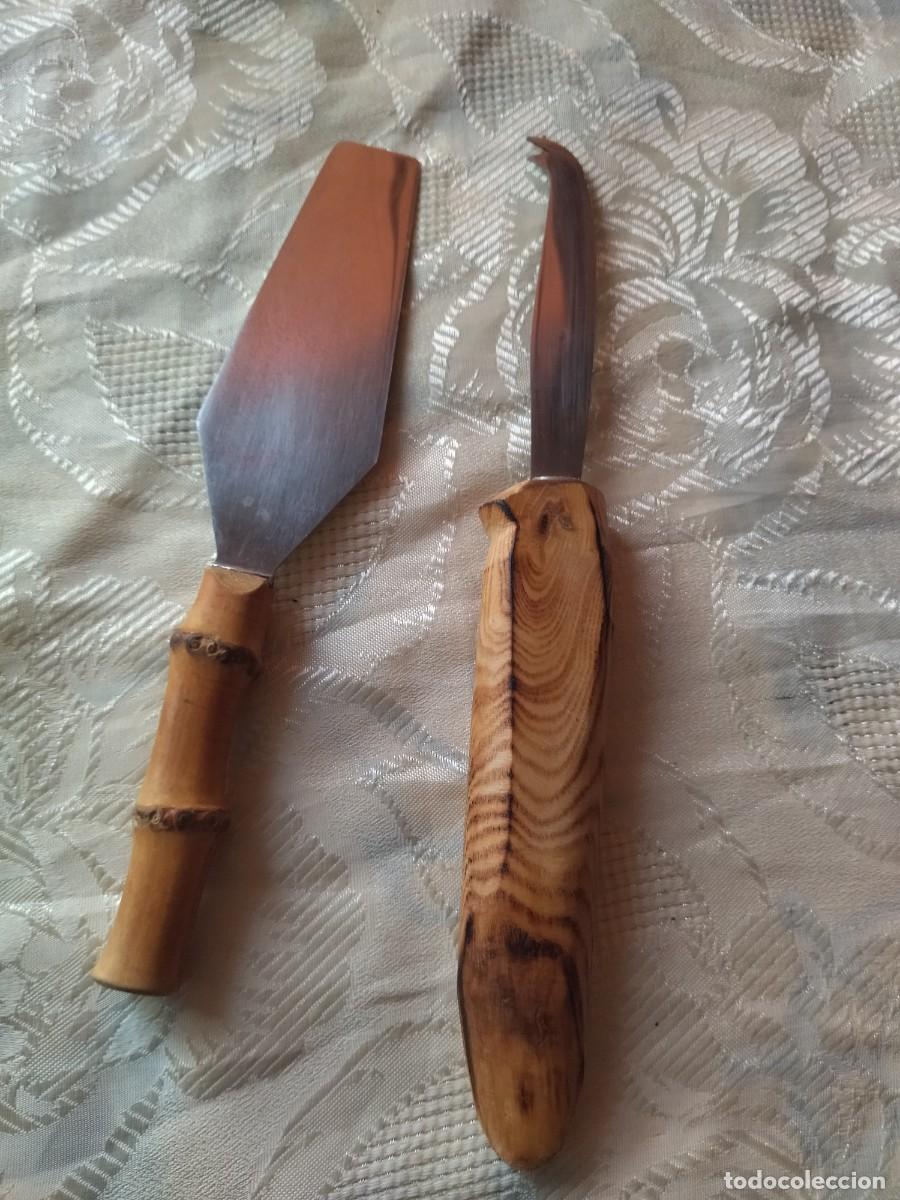 Vintage: Lote de pala y cuchillo para queso, mango de madera. y bamb&uacute;. - Foto 7