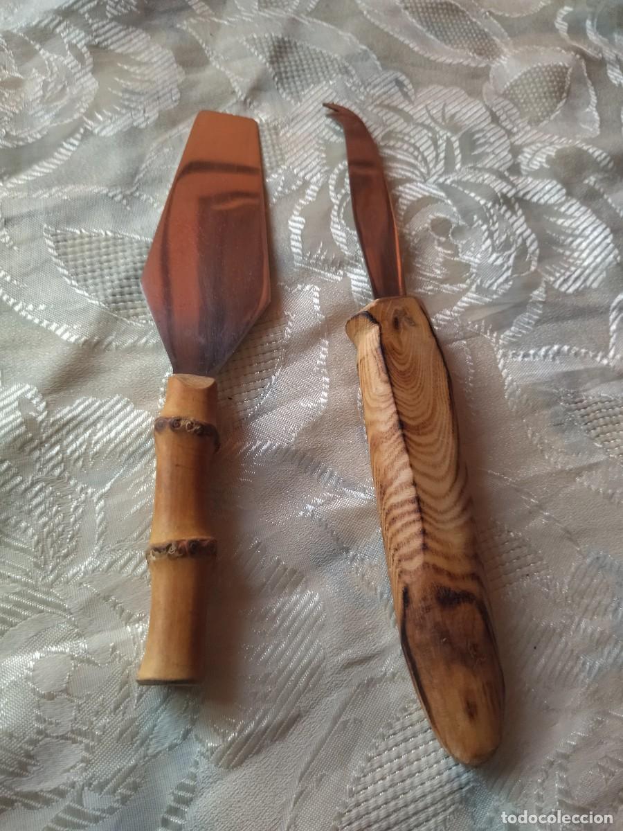 Vintage: Lote de pala y cuchillo para queso, mango de madera. y bamb&uacute;. - Foto 8