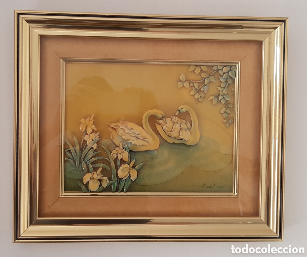 Vintage: Cuadro Decoraci&oacute;n en relieve Marco de color dorado.