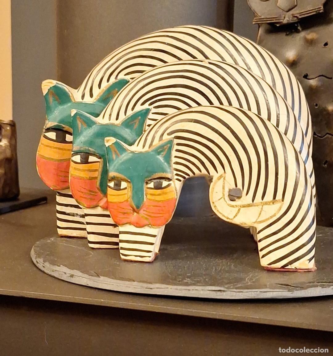 Vintage: Tres Gatos de Madera Laurel Burch - Foto 1