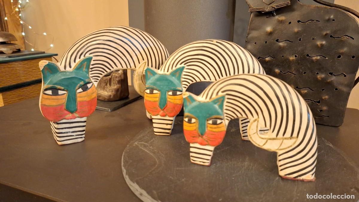 Vintage: Tres Gatos de Madera Laurel Burch - Foto 2