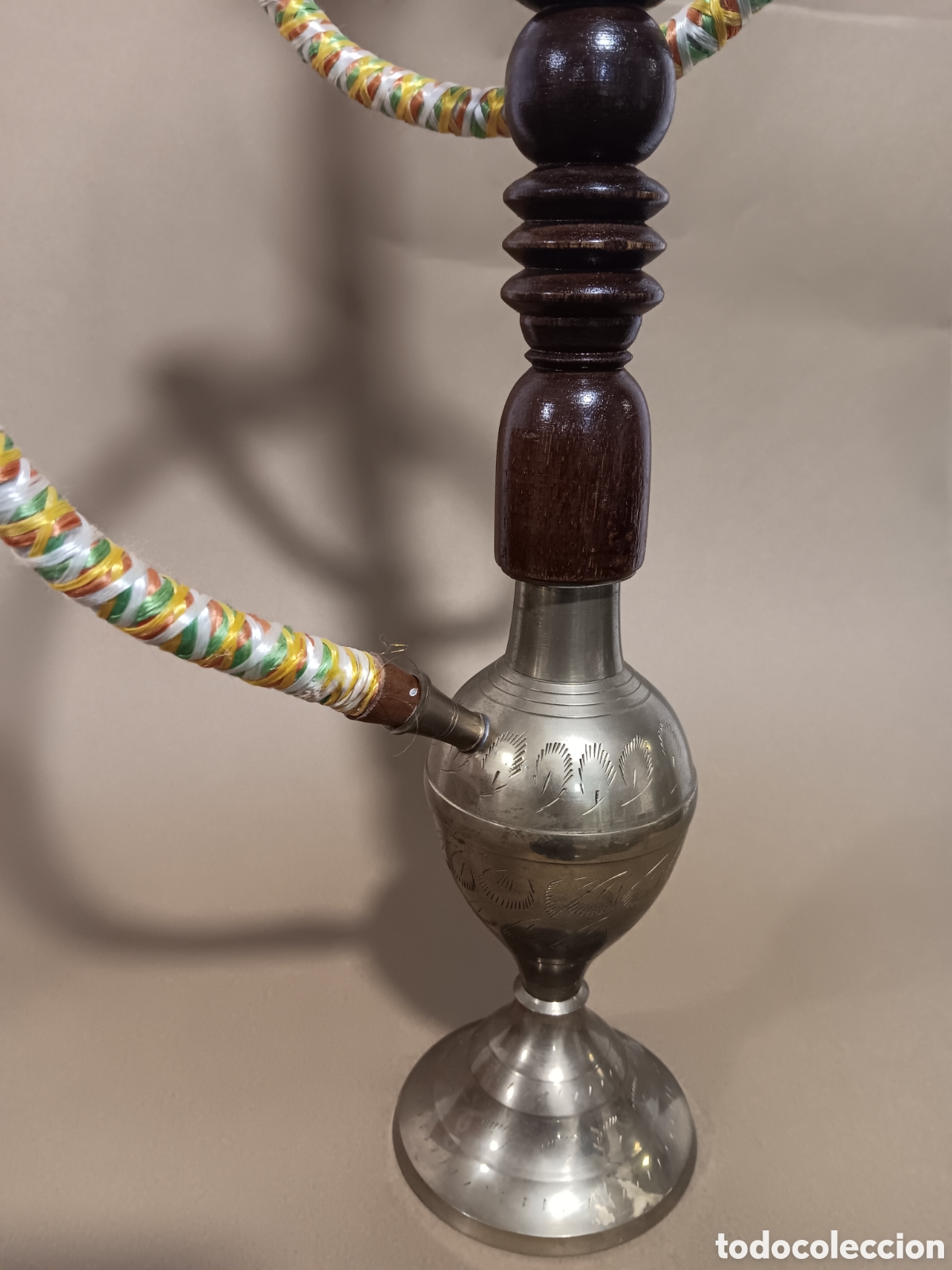 Vintage: Cachimba de madera y lat&oacute;n. Decoraci&oacute;n 60 cm. - Foto 2