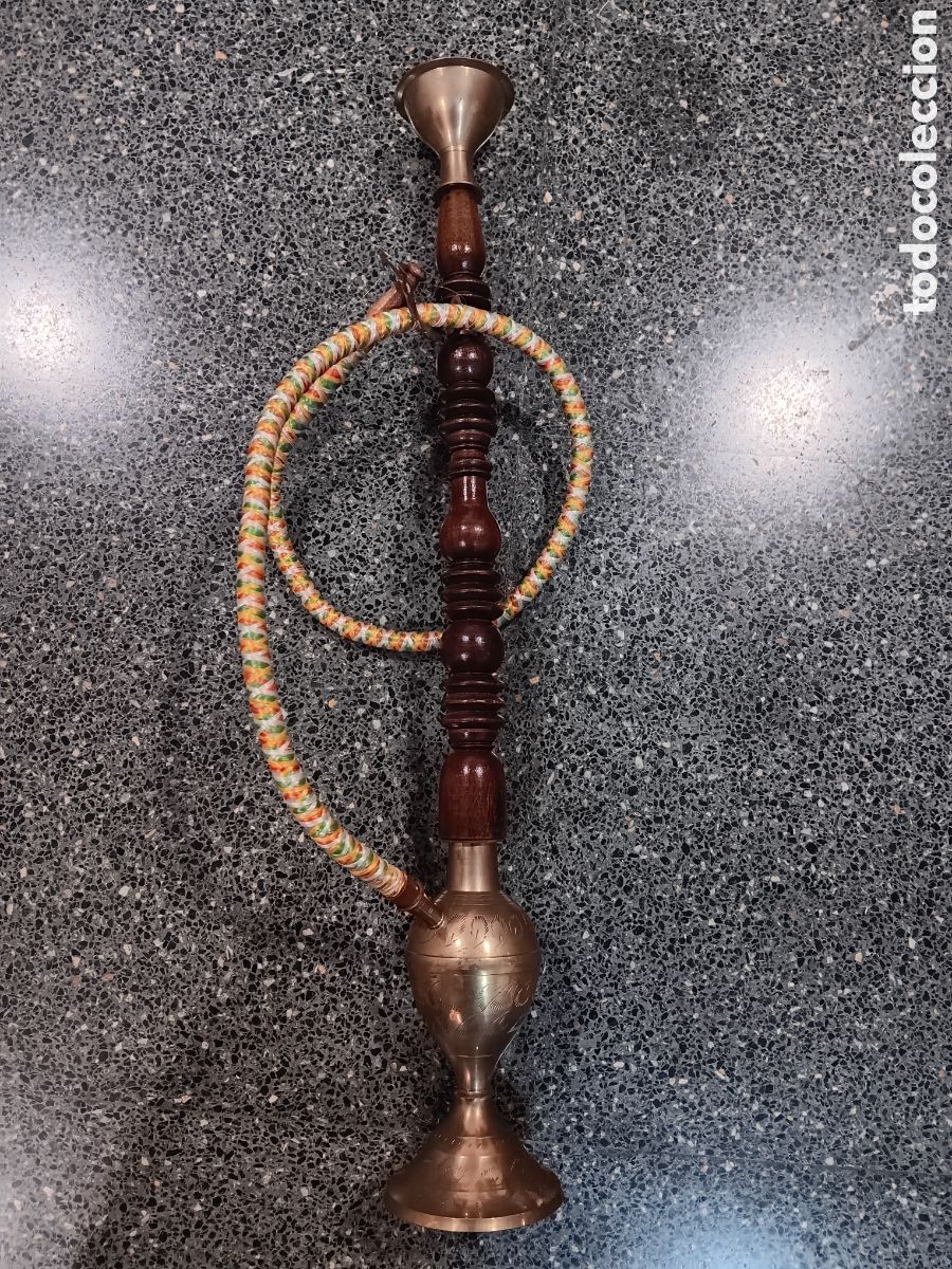 Vintage: Cachimba de madera y lat&oacute;n. Decoraci&oacute;n 60 cm. - Foto 1