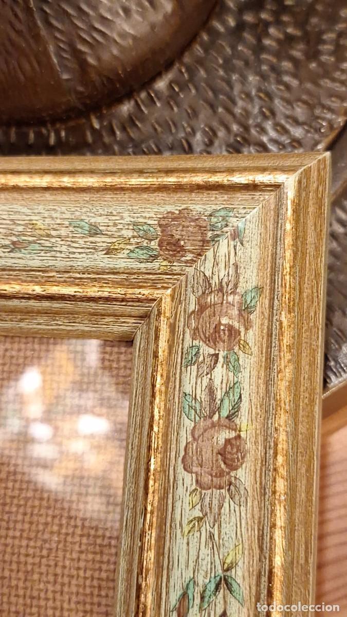Vintage: Marco Madera y Cristal Dorado y Flores