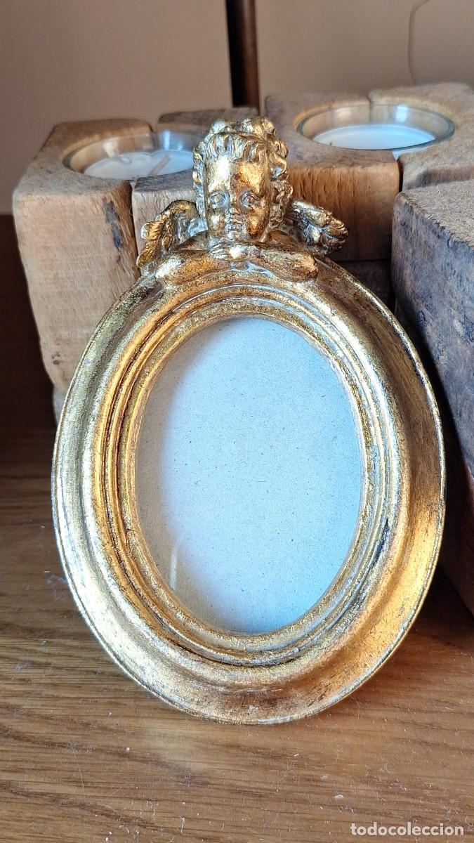 Vintage: Antiguo Marco Resina y Cristal Dorado &Aacute;ngel Querub&iacute;n