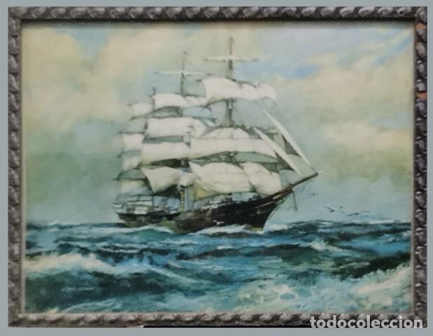 Vintage: CUADRO ENMARCADO LAMINA DE MARINA CON VELERO - CUADRO-827