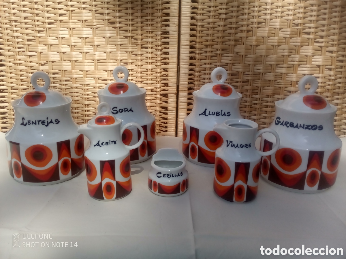 Vintage: JUEGO TARROS DE PORCELANA PARA COCINA - BOTES A&Ntilde;OS 60/70