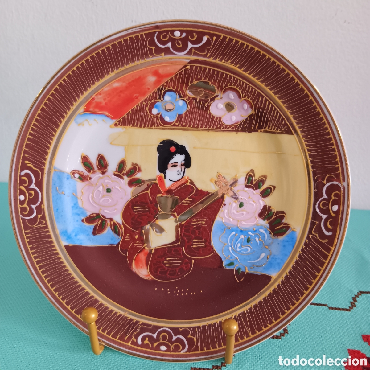 Vintage: Plato oriental pintado a mano - Foto 1
