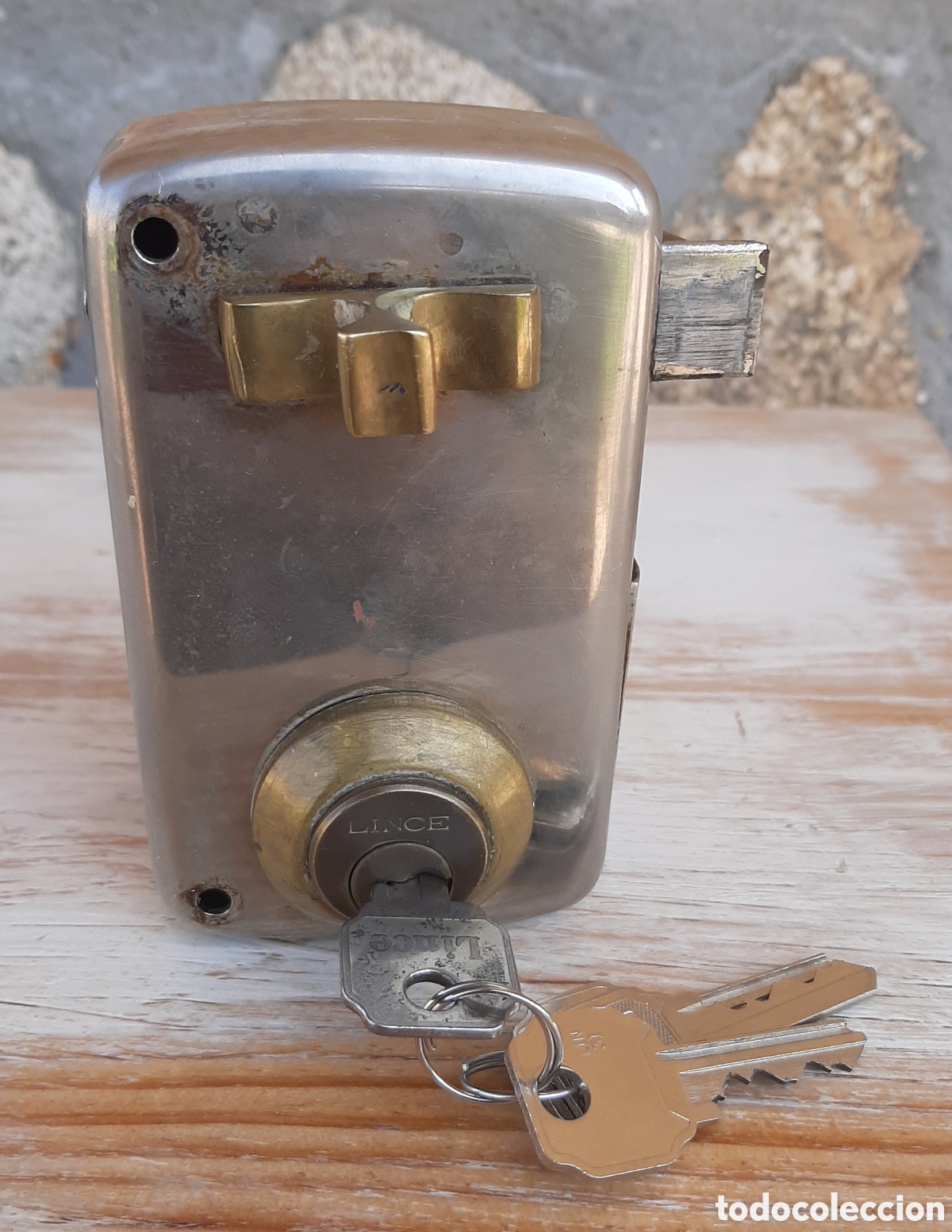 Vintage: Cerradura sobreponer marca lince, en funcionamiento