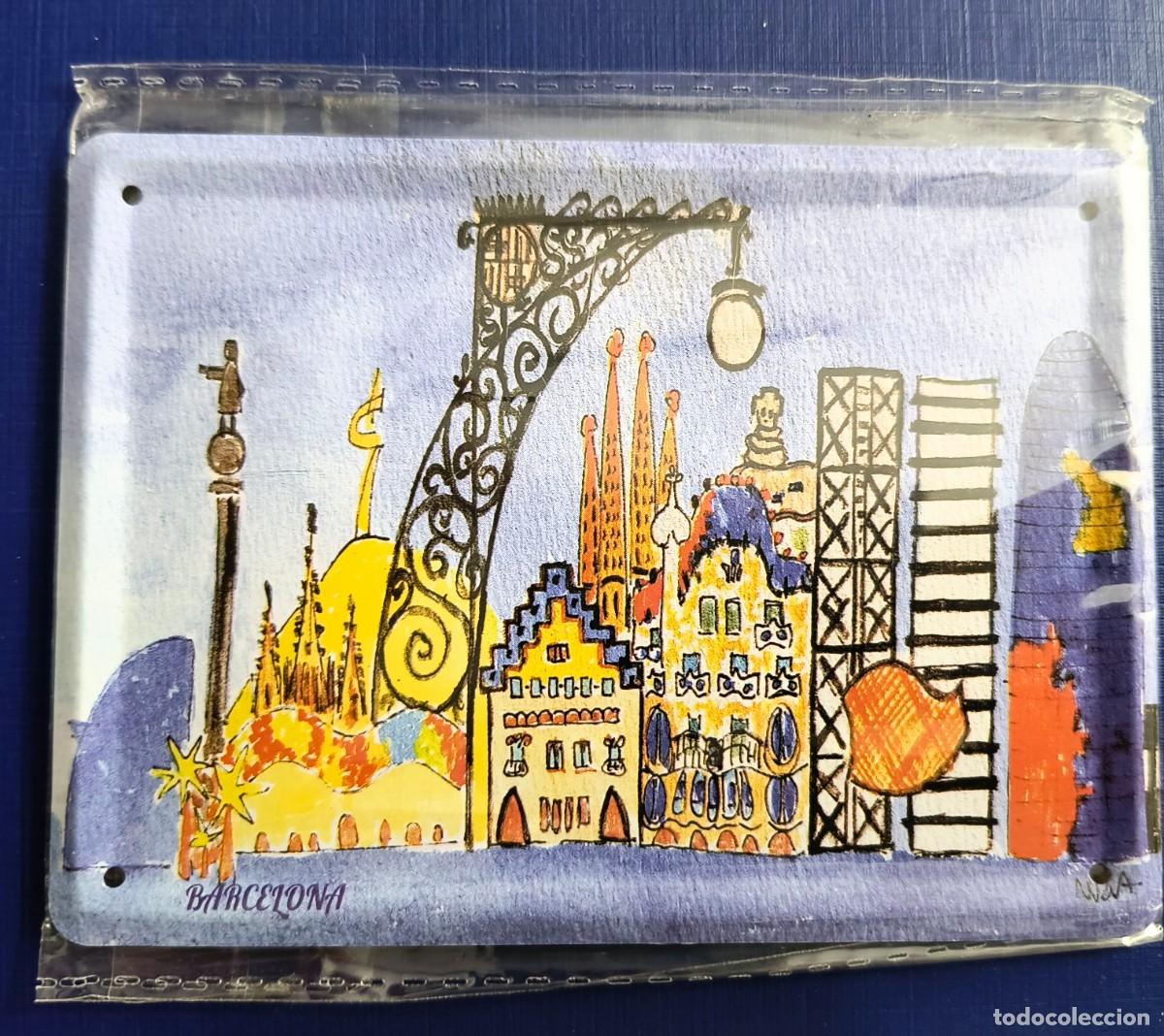 Vintage: PLACA DECORATIVA DE METAL - VISTA CIUDAD DE BARCELONA - NUEVA