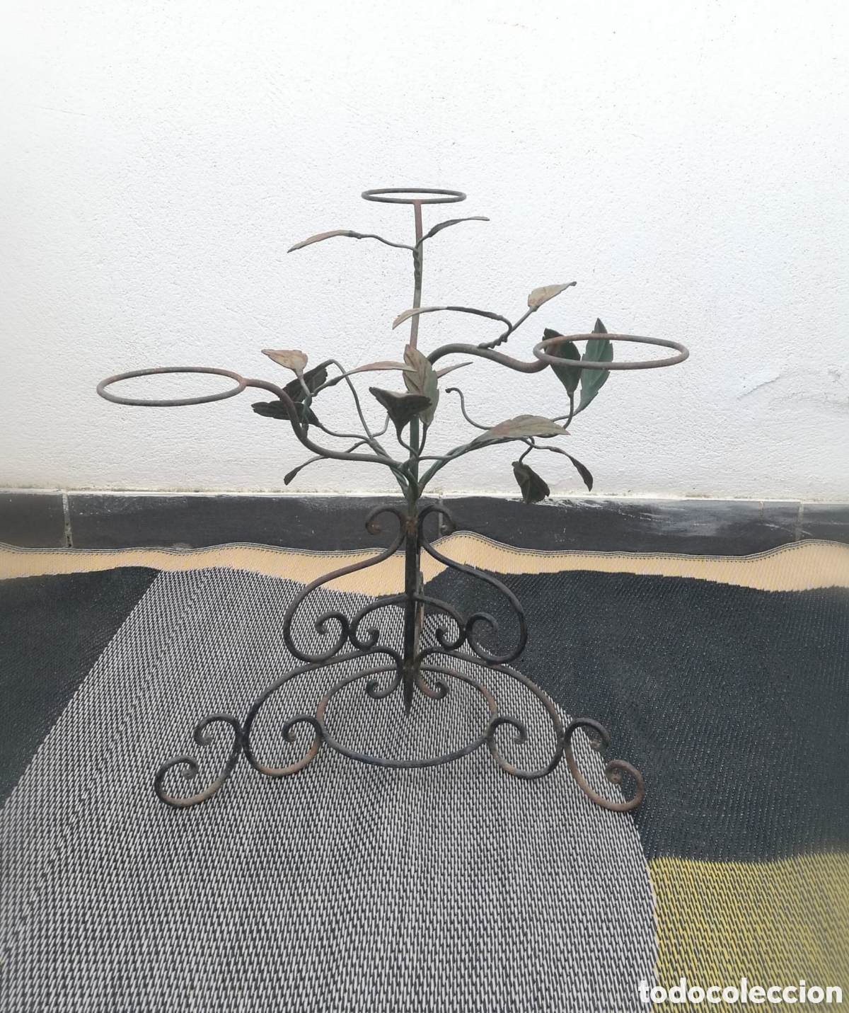 Vintage: MACETERO VINTAGE HIERRO FORJA HOJAS RAMAS // MID CENTURY JARDINERA BOHO CHICK SHABBY