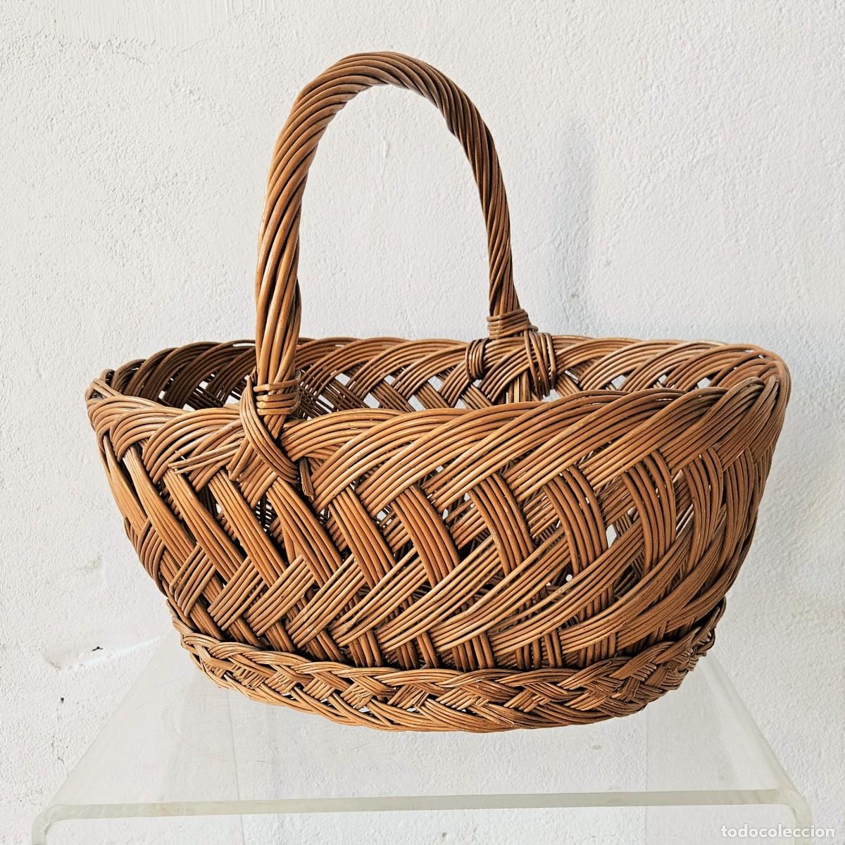 Vintage: Cesta vintage de compras de mimbre. 1950 - 1960 - Foto 3