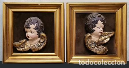 Vintage: PAREJA DE CABEZAS DE ANGELITOS ENMARCADAS - CUADRO-852