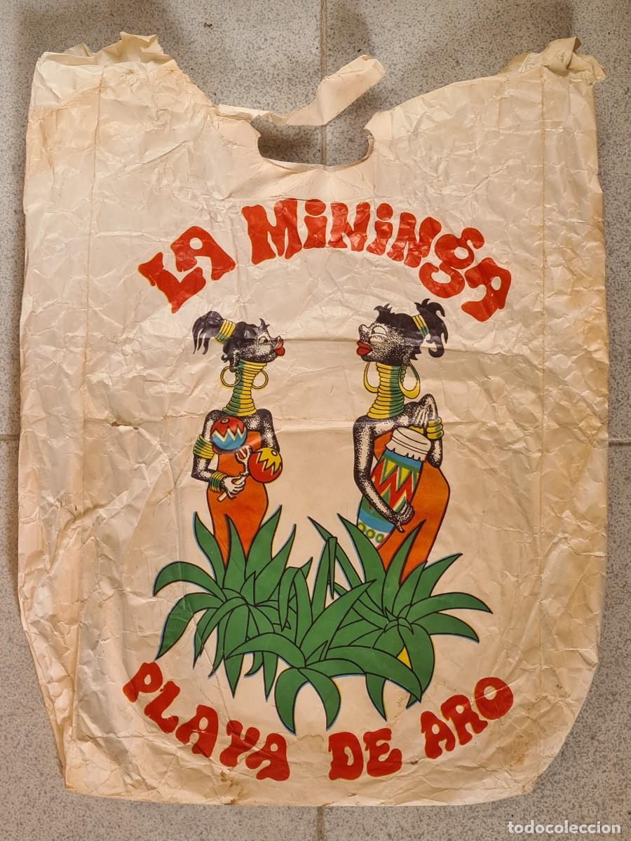 Vintage: Bolsa Papel publicidad Galer&iacute;as La Mininga Playa de Aro Decoraci&oacute;n Costa Brava Mujer Jirafa Platja