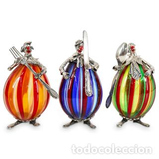 Vintage: VITTORIO ANGINI, TRES FIGURAS CLOWNS DE PLATA 925 Y MURANO POLICROMADO