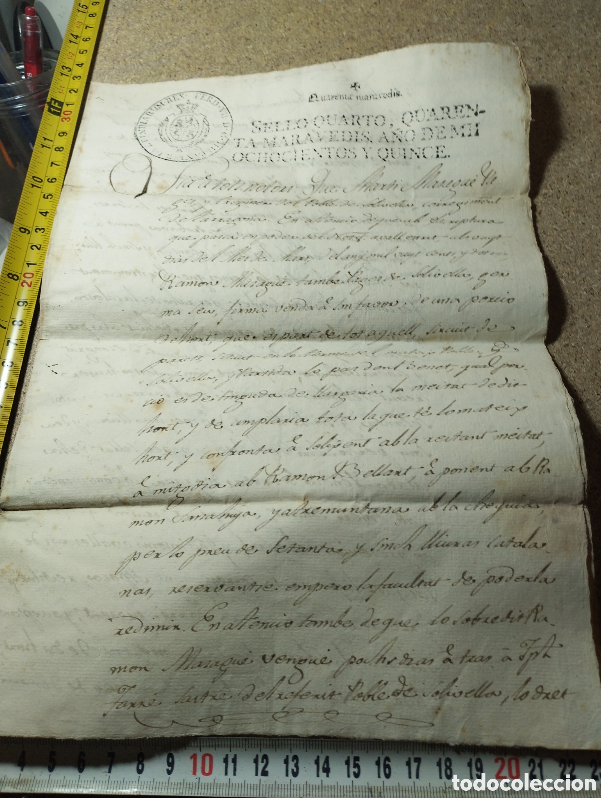 Vintage: Antigua Manuscrito de 1815 de Fernando VII 40 maravedis