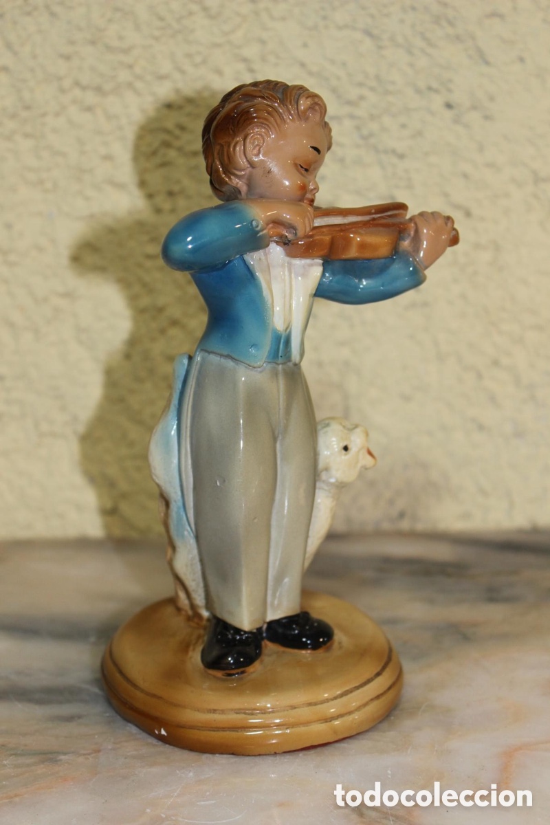 Vintage: Figurine de chico con violin y gato. - Foto 5