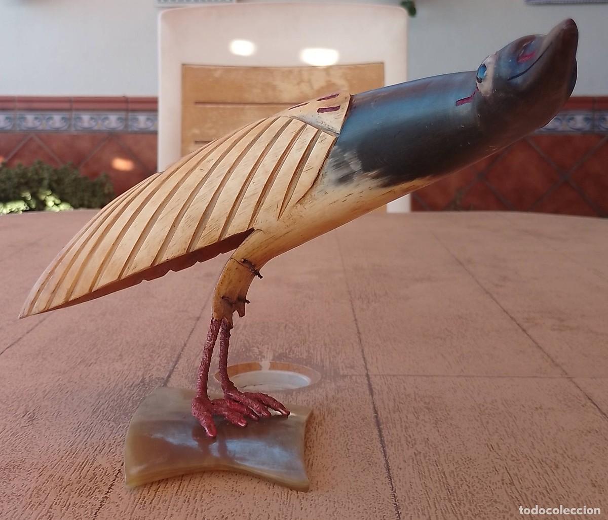 Vintage: P&aacute;jaro Tallado en Asta, Cuerno de Toro