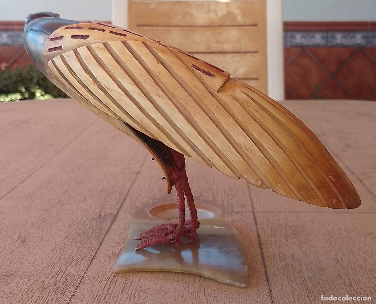 Vintage: P&aacute;jaro Tallado en Asta, Cuerno de Toro - Foto 3