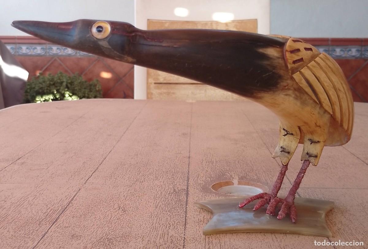 Vintage: P&aacute;jaro Tallado en Asta, Cuerno de Toro - Foto 4