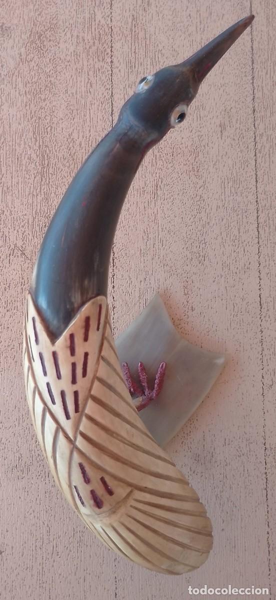 Vintage: P&aacute;jaro Tallado en Asta, Cuerno de Toro - Foto 5