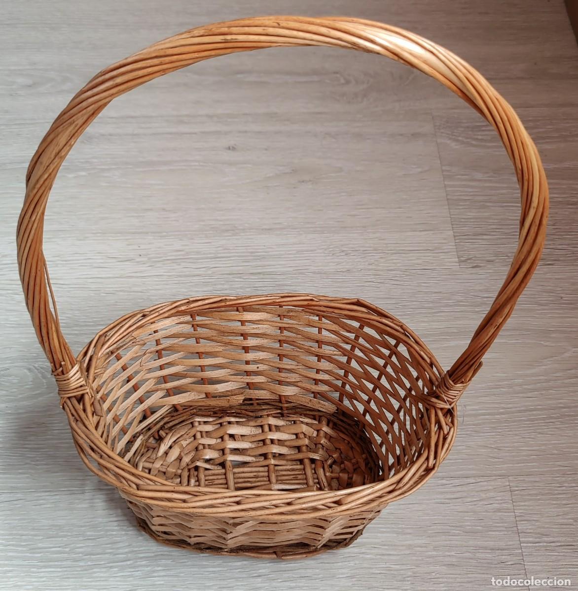 Vintage: Cesto de mimbre con asa llarga. Vintage. - Foto 4