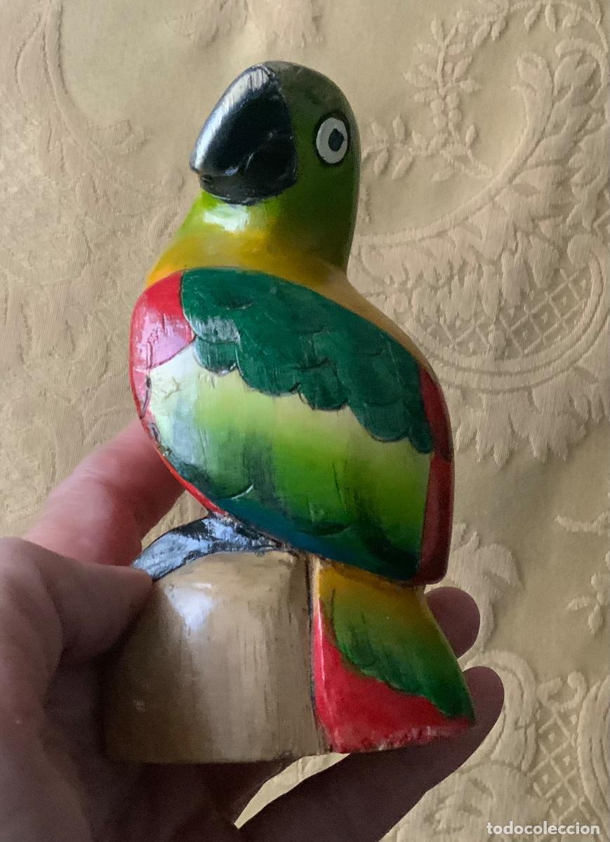 Vintage: LORO DE MADERA TALLADO Y PINTADO A MANO - Foto 9