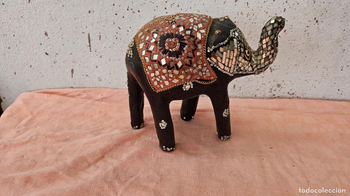 Vintage: figura elefante indu en madera - Foto 1