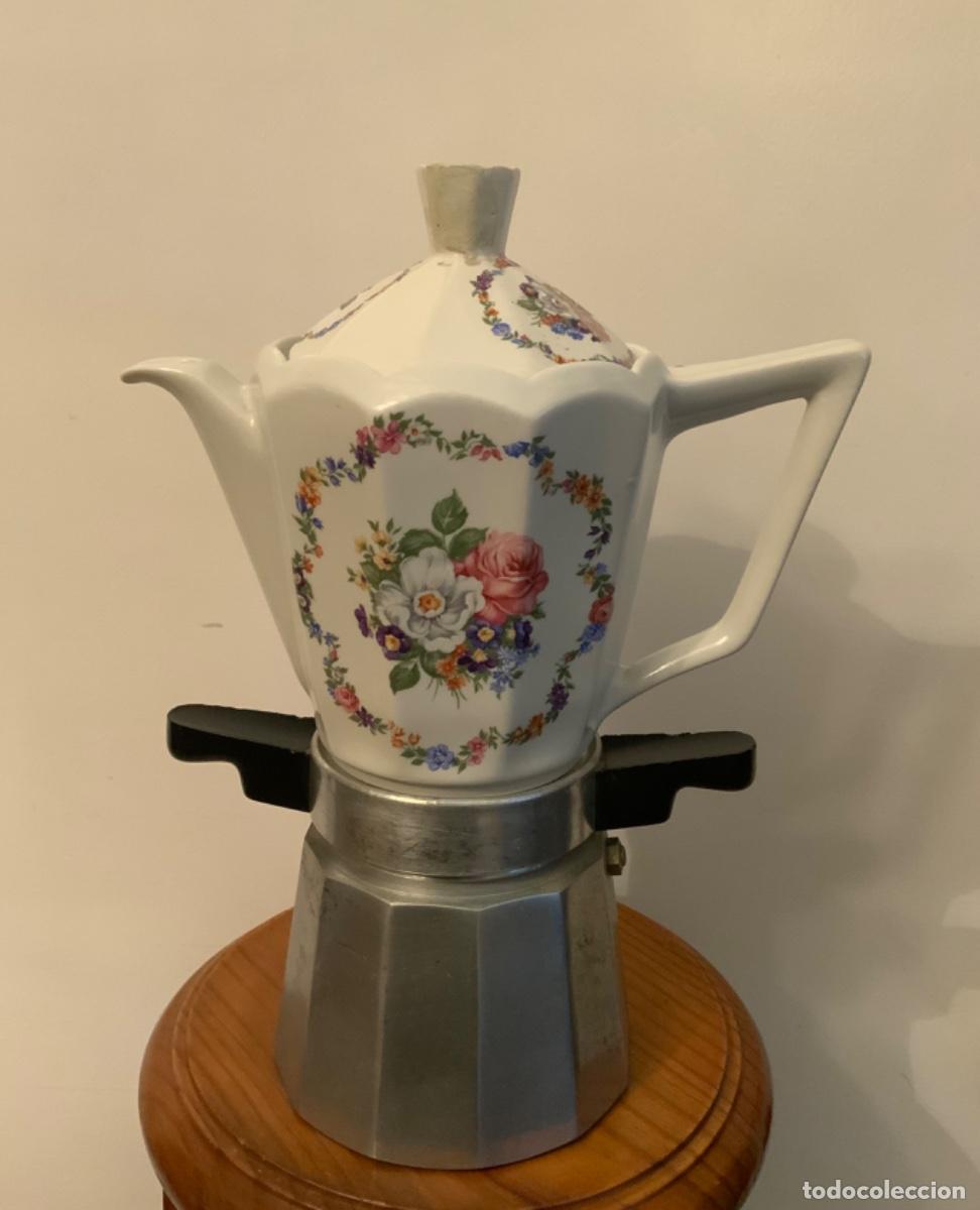 Vintage: ANTIGUA CAFETERA EXPR&Eacute;S ALUMINIO Y LOZA - Foto 1