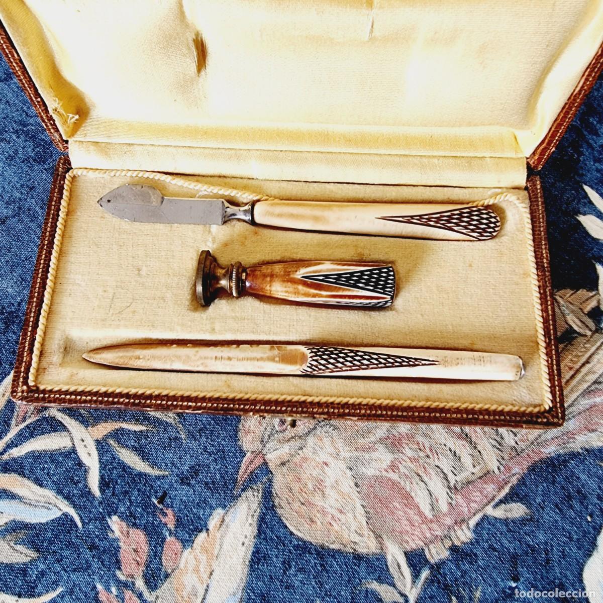 Vintage: Estuche Antiguo de Escritorio para precintar Art Dec&oacute; de 1930 en hueso