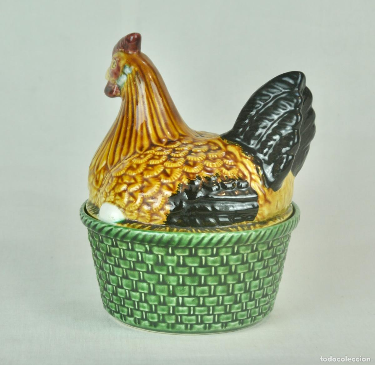 Vintage: Huevera forma de gallina base verde - Foto 8