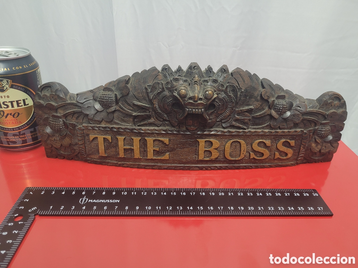 Vintage: Cartel madera tallada EL JEFE the BOSS