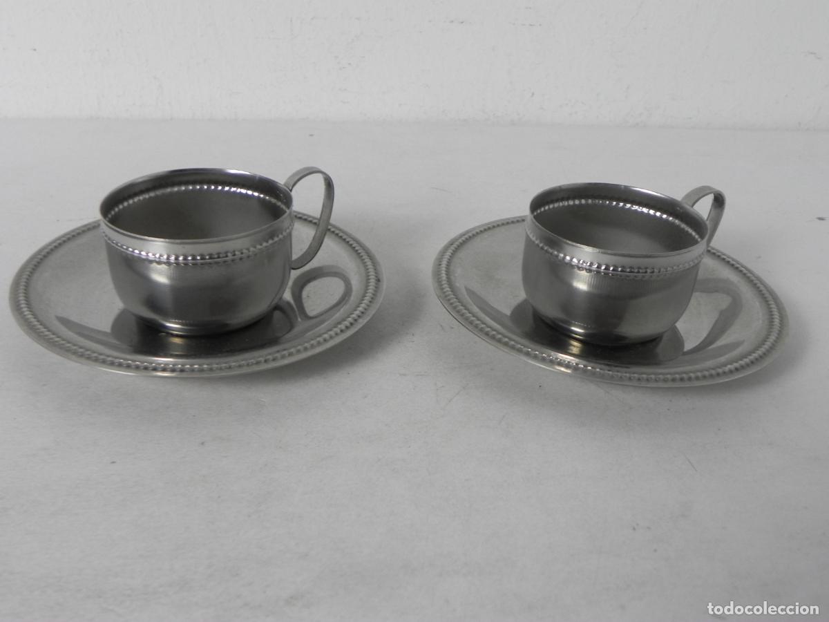 Vintage: JUEGOS DE DOS TAZAS DE CAF&Eacute; CON SUS RESPECTIVOS PLATOS, TODO EN METAL