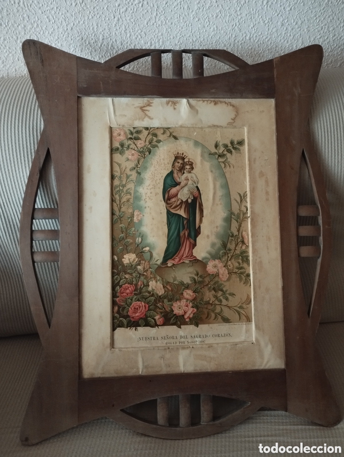 Vintage: LAMINA ENMARCADA NUESTRA SE&Ntilde;ORA DEL SAGRADO CORAZ&Oacute;N