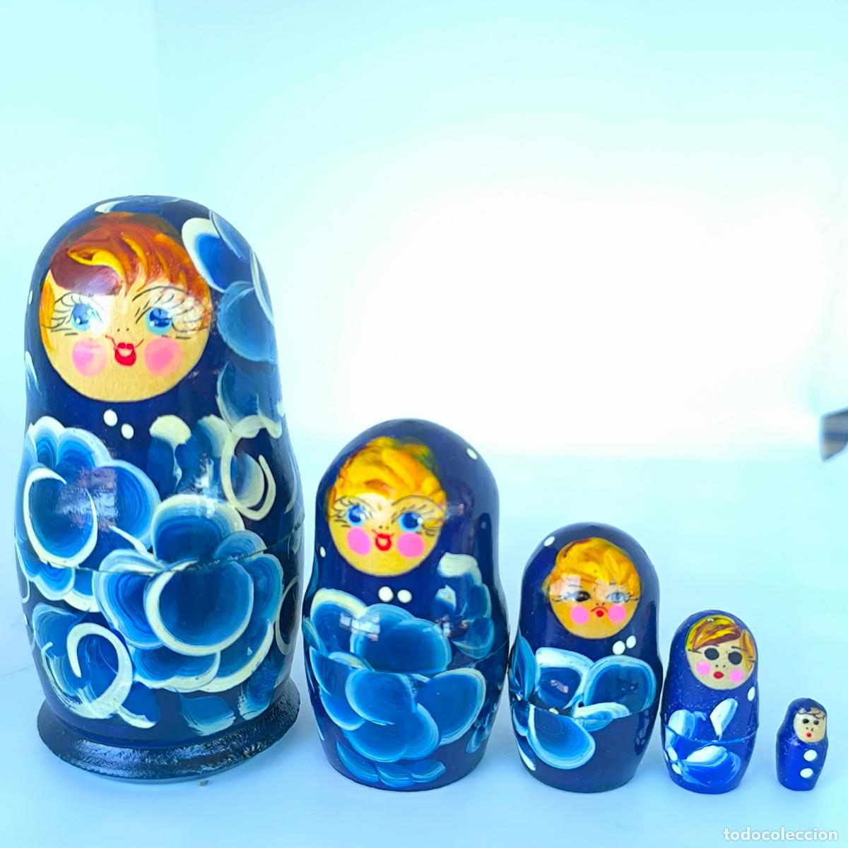 Vintage: MU&Ntilde;ECA RUSA MATRIOSHKA DE MADERA PINTADA A MANO DE 5 PIEZAS