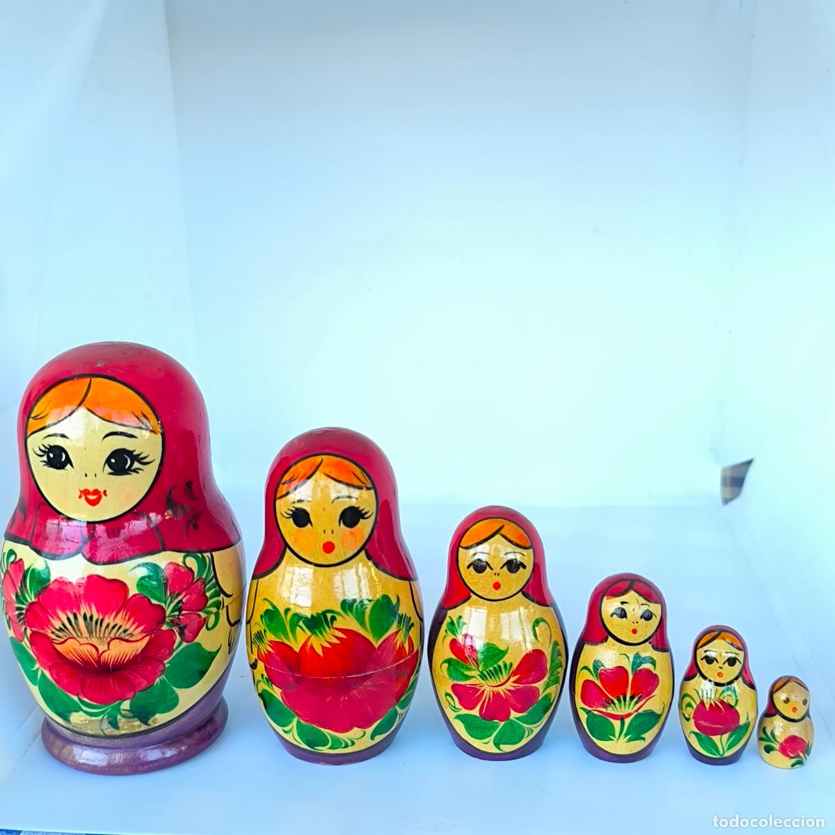 Vintage: MU&Ntilde;ECA RUSA MATRIOSHKA DE MADERA PINTADA A MANO DE 6 PIEZAS